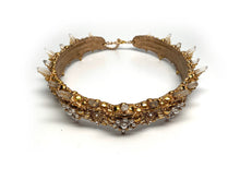 Load image into Gallery viewer, Top view of the Caliope crown, highlighting the tiny clear quartz crystals at the top that create a beautiful halo when worn