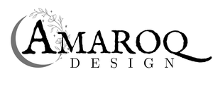 Amaroq Design logo with a crescent moon and budding vine forming a circle around the first letter